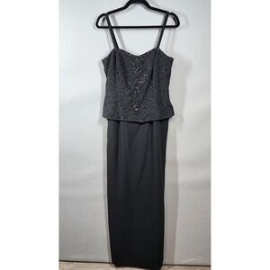 Karen Miller Dress Womens 10 Black Beaded Bodice Spaghetti Strap Evening Gown‎